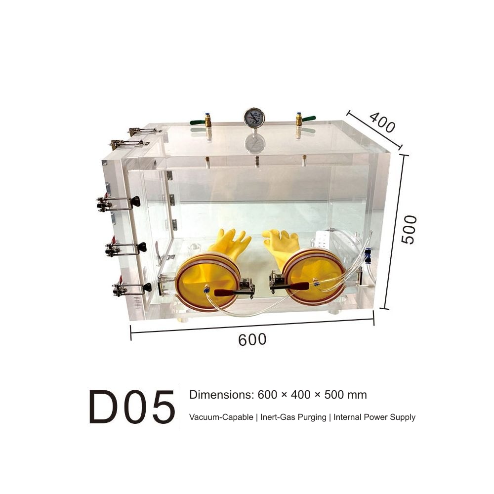 Dimensions: 600 × 400 × 500 mm — Vacuum-Capable | Inert-Gas Purging | Internal Power Supply