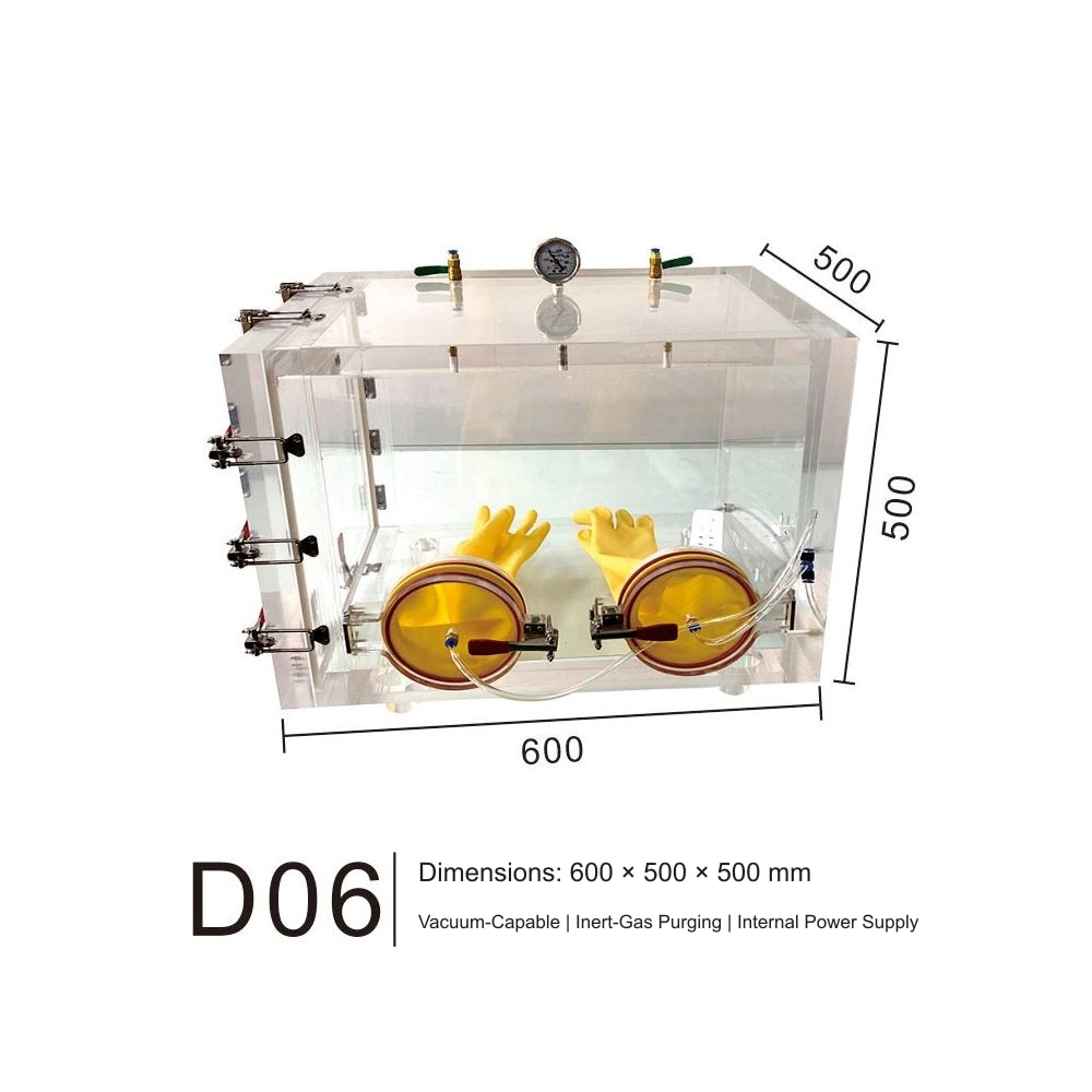 Dimensions: 600 × 500 × 500 mm — Vacuum-Capable | Inert-Gas Purging | Internal Power Supply