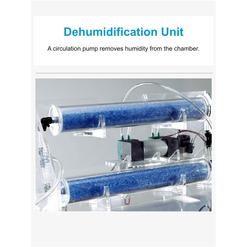Dehumidification Unit — A circulation pump removes humidity from the chamber.