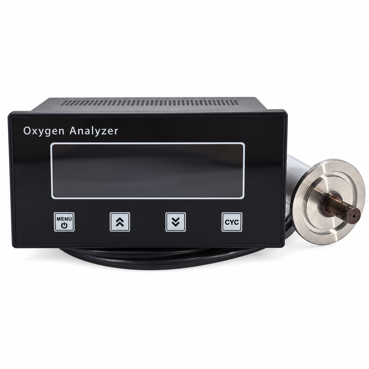 Oxygen analyzer with digital display and flange-mounted probe for AcrylLAB glove box systems